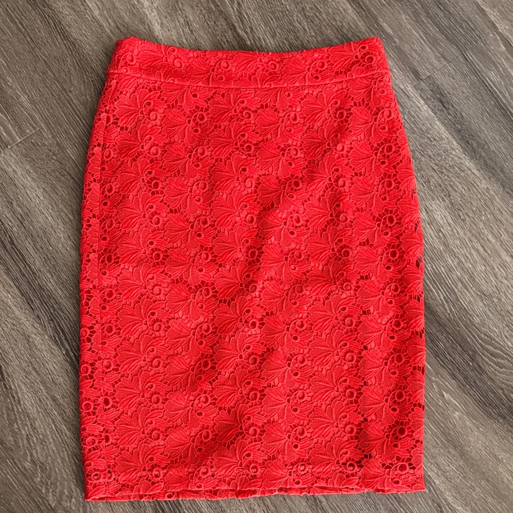 Ann Taylor Orange/Red Lace Skirt
